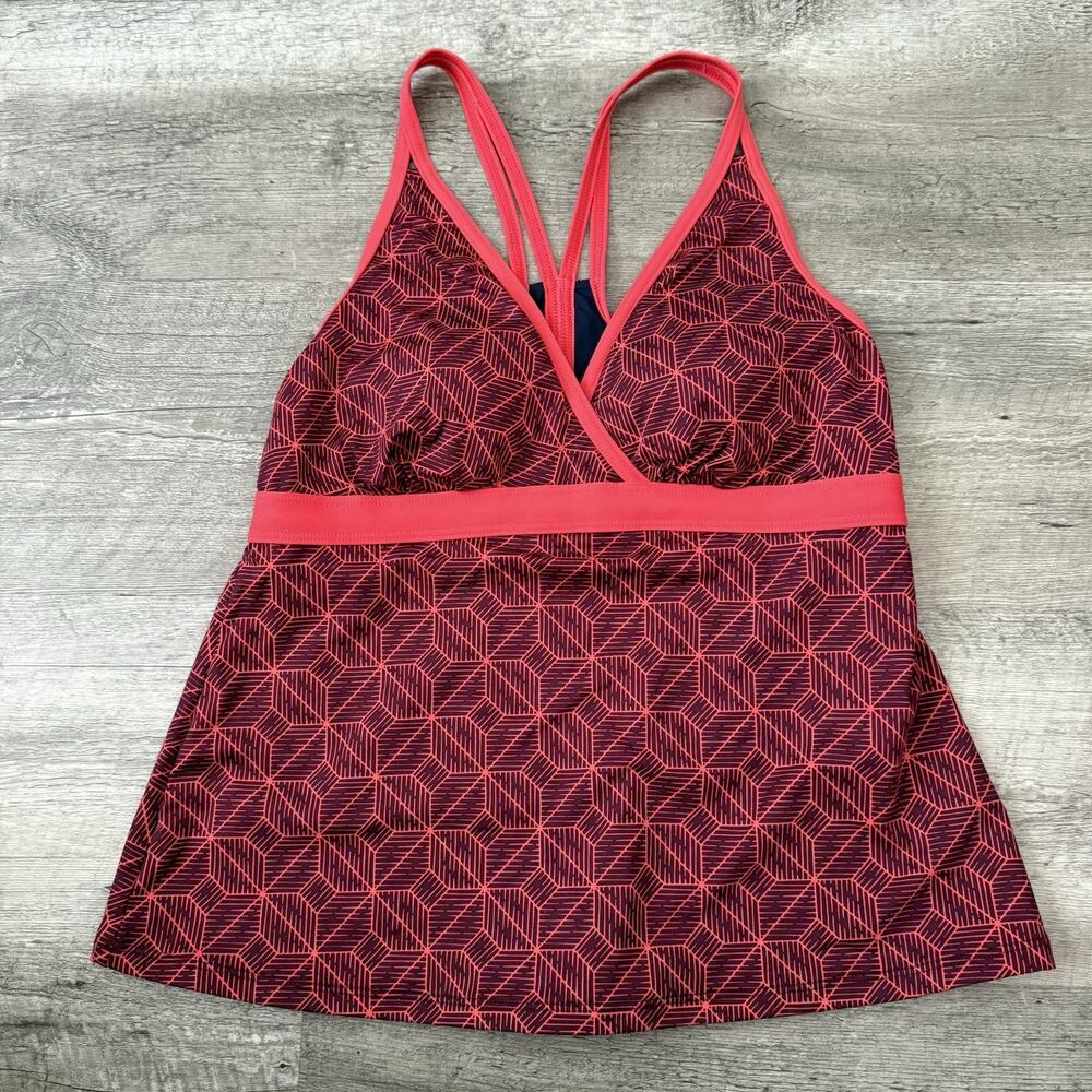 LL Bean Tankini Top / Bottom Womens 8 10 Pink Abstract UPF 50 Swimwear Beach - Picture 3 of 7
